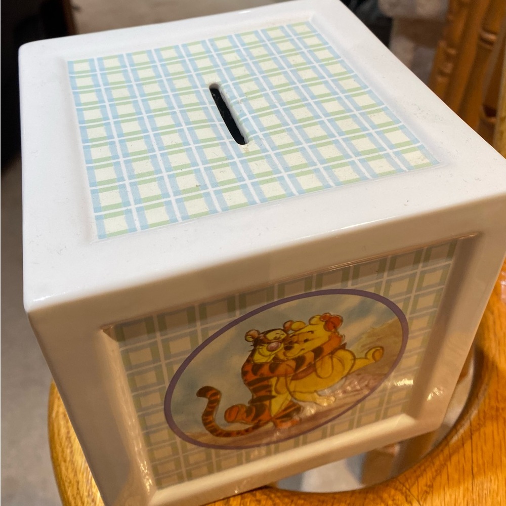 Plaid Ceramic Money Box with Winnie-the-Pooh Design